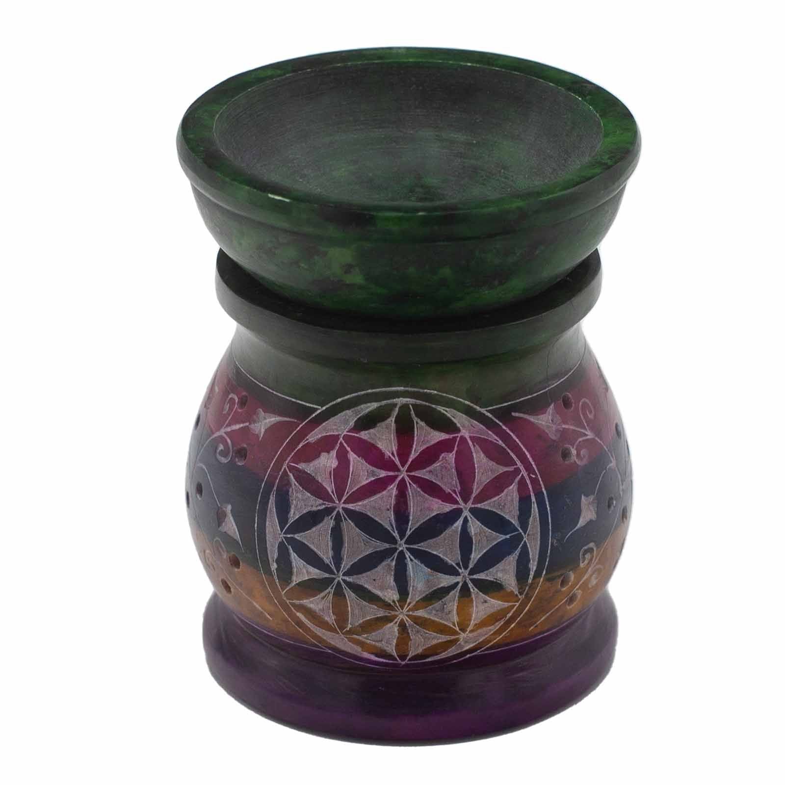 Soapstone Oil Burner 10cm - Flower of Life - Five Colours Soapstone Oil Burners - Bath Indulgence