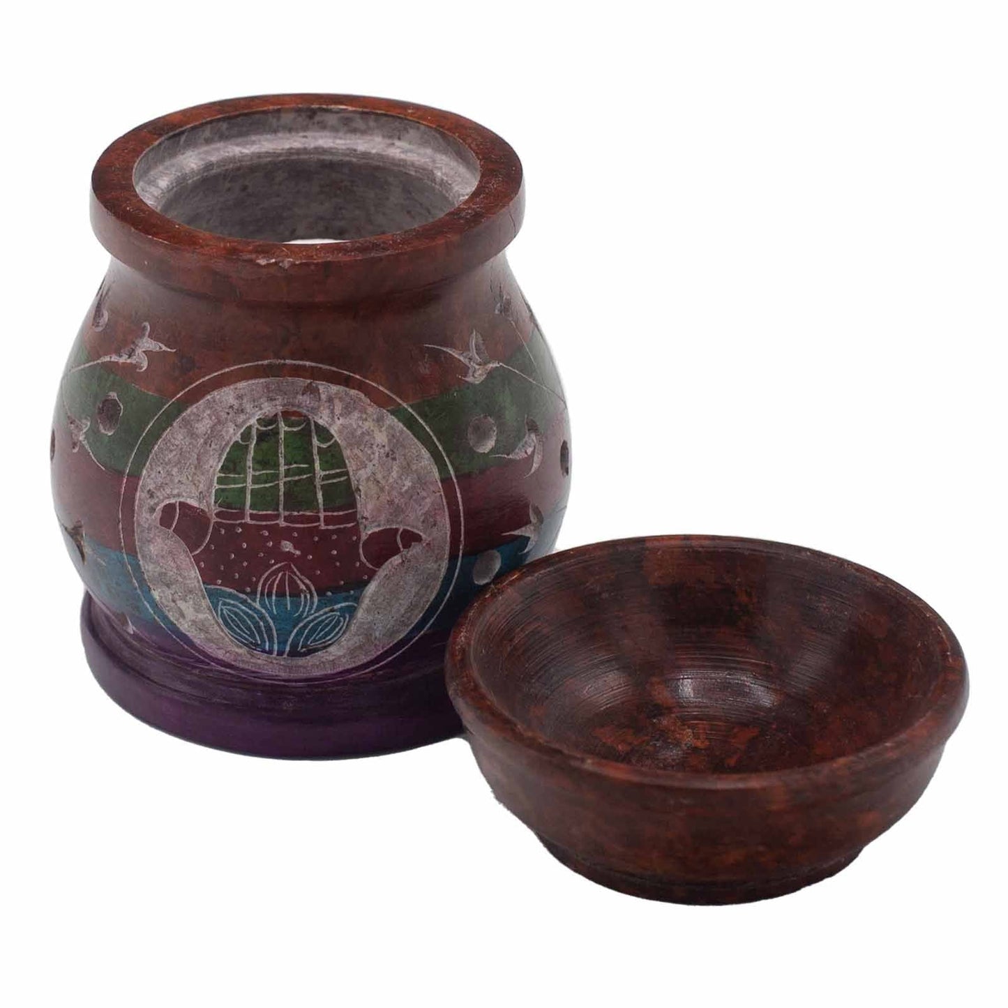 Soapstone Oil Burner 10cm - Hamsa - Five Colours Soapstone Oil Burners - Bath Indulgence
