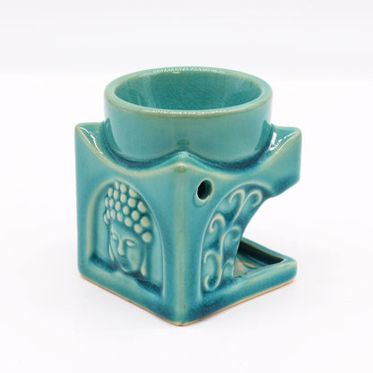 Square Buddha Burner - Soft Turquoise Classic Buddha Oil Burners - Bath Indulgence