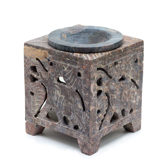 Square Soapstone Oil Burner 10x7.5cm - Elephant Soapstone Oil Burners - Bath Indulgence