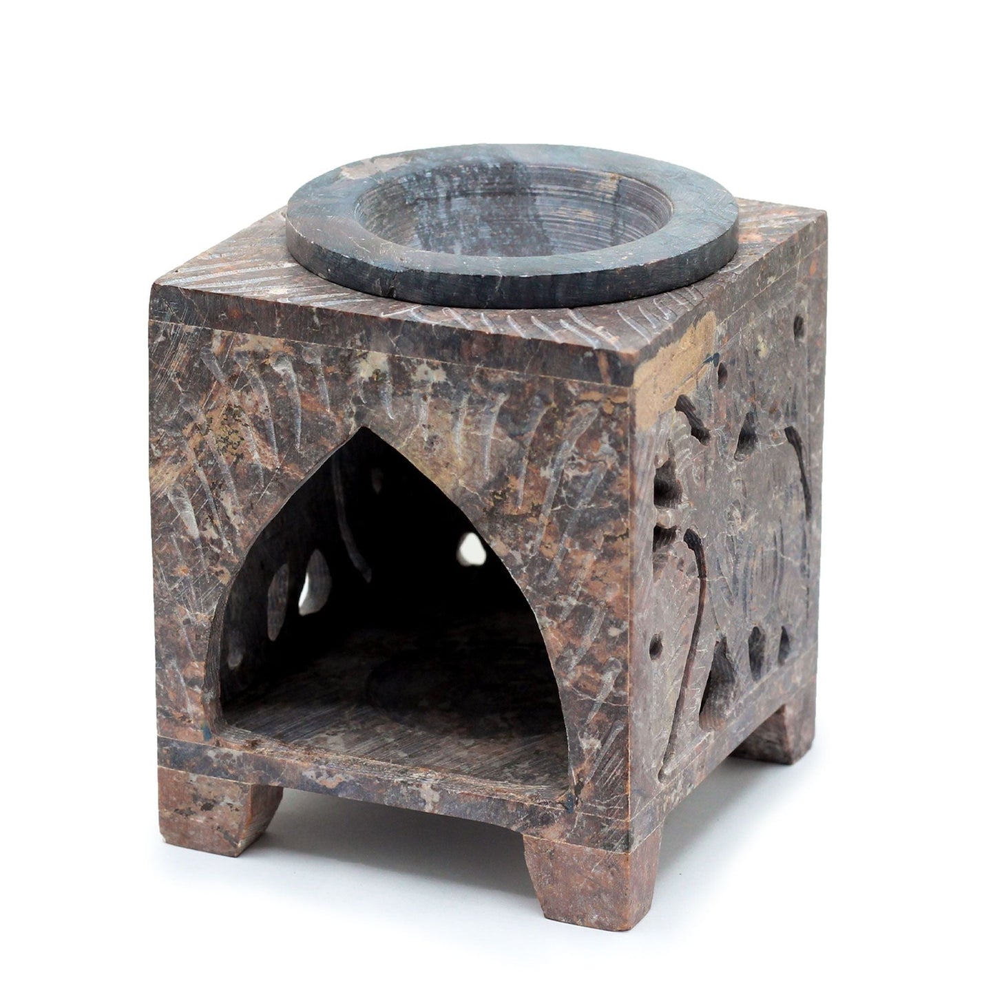 Square Soapstone Oil Burner 10x7.5cm - Elephant Soapstone Oil Burners - Bath Indulgence