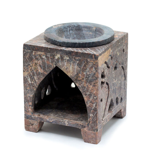 Square Soapstone Oil Burner 10x7.5cm - Elephant Soapstone Oil Burners - Bath Indulgence