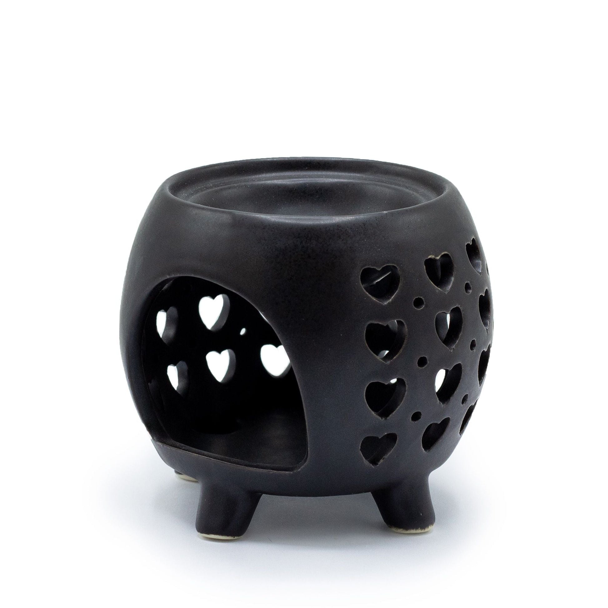 Squat Pot Oil Burner Multi Hearts - Matt Black Various Shaped Ceramic Oil Burners - Bath Indulgence