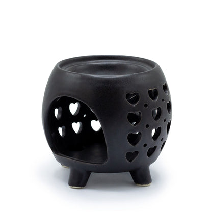 Squat Pot Oil Burner Multi Hearts - Matt Black Various Shaped Ceramic Oil Burners - Bath Indulgence