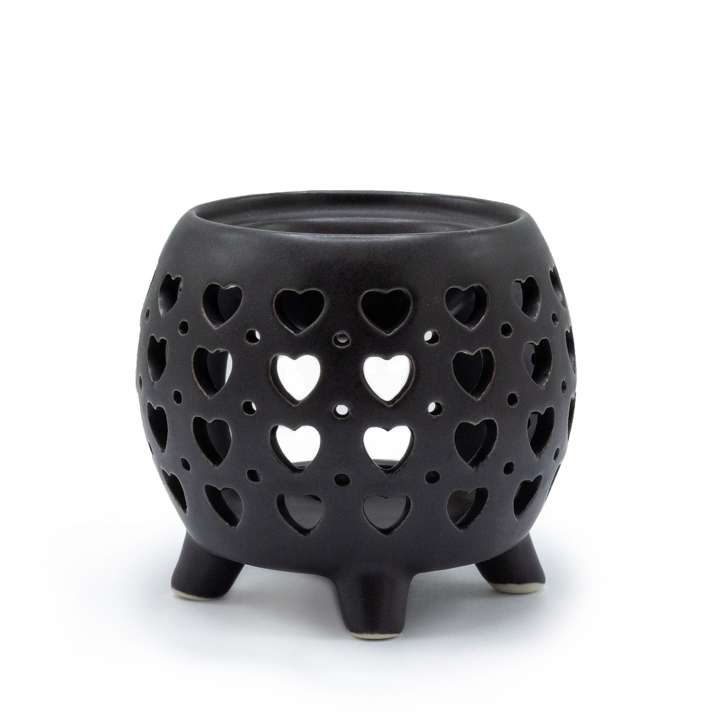 Squat Pot Oil Burner Multi Hearts - Matt Black Various Shaped Ceramic Oil Burners - Bath Indulgence