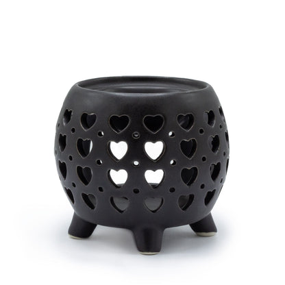 Squat Pot Oil Burner Multi Hearts - Matt Black Various Shaped Ceramic Oil Burners - Bath Indulgence