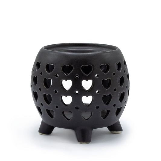 Squat Pot Oil Burner Multi Hearts - Matt Black Various Shaped Ceramic Oil Burners - Bath Indulgence