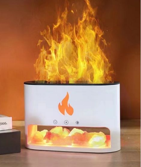 White Blaze Aroma Diffuser - Himalayan Salt Chamber - USB - C - Flame Effect (Salt included) Aroma Diffusers - Bath Indulgence