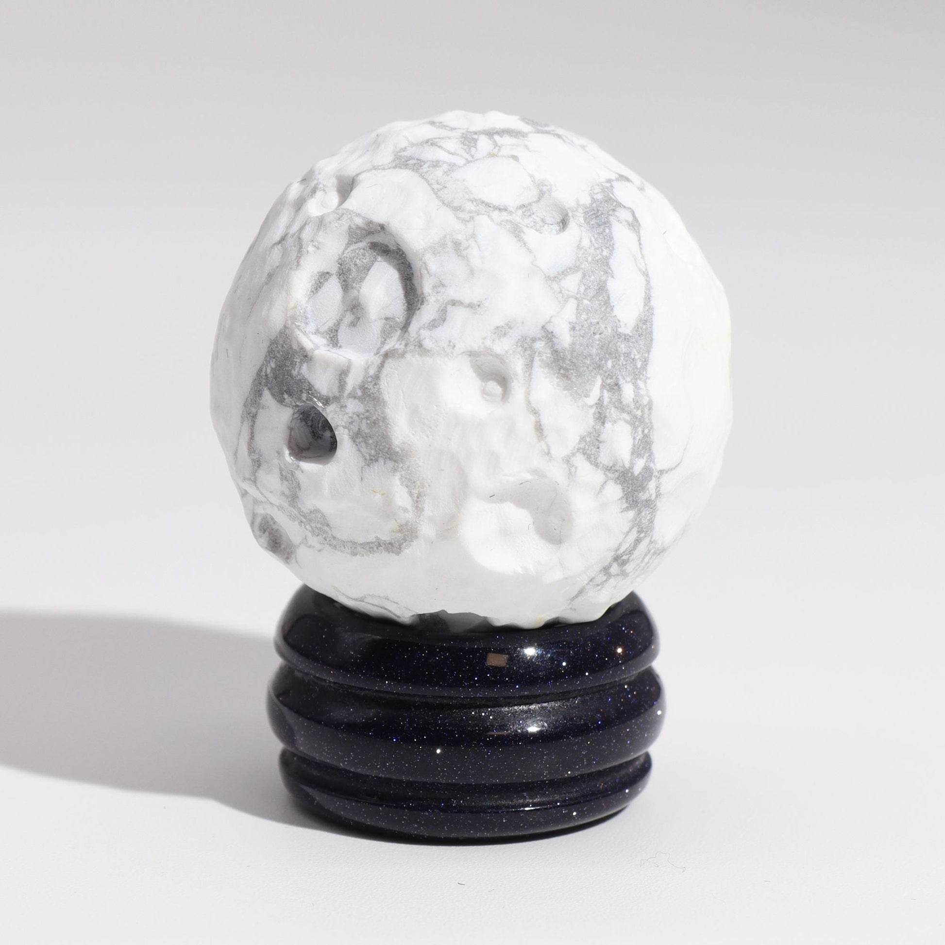 White Howlite Planet on a Sola Goldstone Stand (MOON) Gemstone Planets on a Goldstone Stand - Bath Indulgence