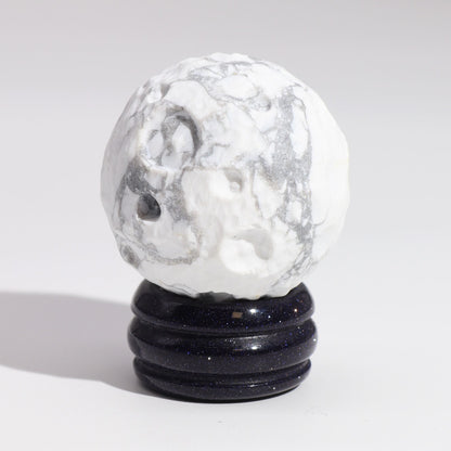 White Howlite Planet on a Sola Goldstone Stand (MOON) Gemstone Planets on a Goldstone Stand - Bath Indulgence