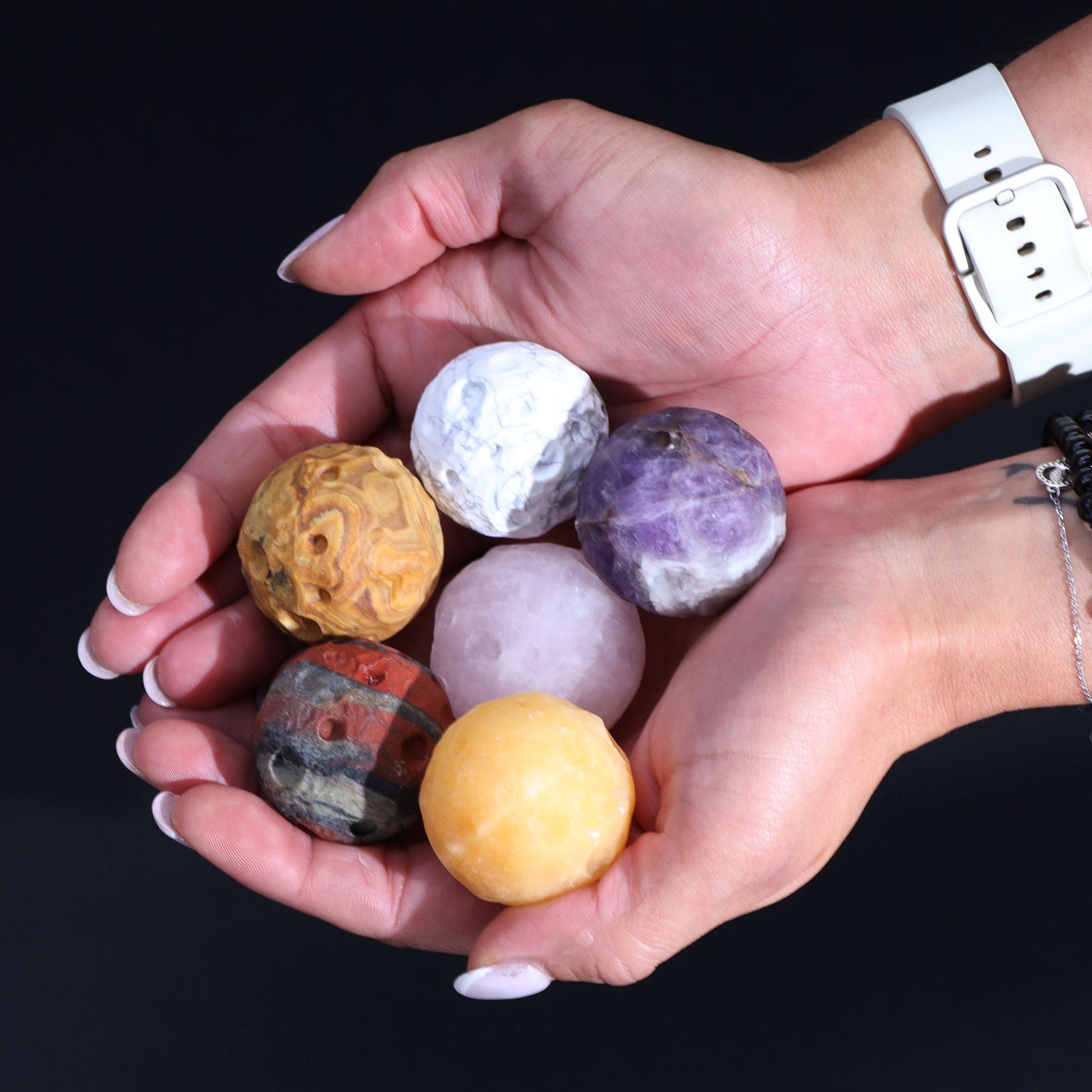 White Howlite Planet on a Sola Goldstone Stand (MOON) Gemstone Planets on a Goldstone Stand - Bath Indulgence