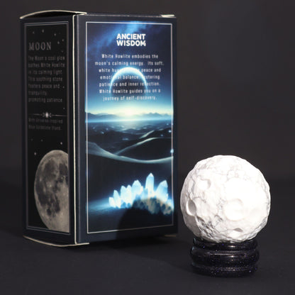 White Howlite Planet on a Sola Goldstone Stand (MOON) Gemstone Planets on a Goldstone Stand - Bath Indulgence