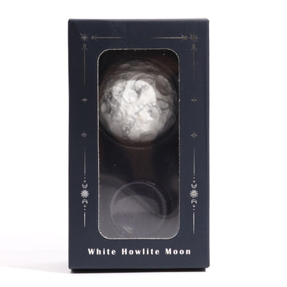White Howlite Planet on a Sola Goldstone Stand (MOON) Gemstone Planets on a Goldstone Stand - Bath Indulgence