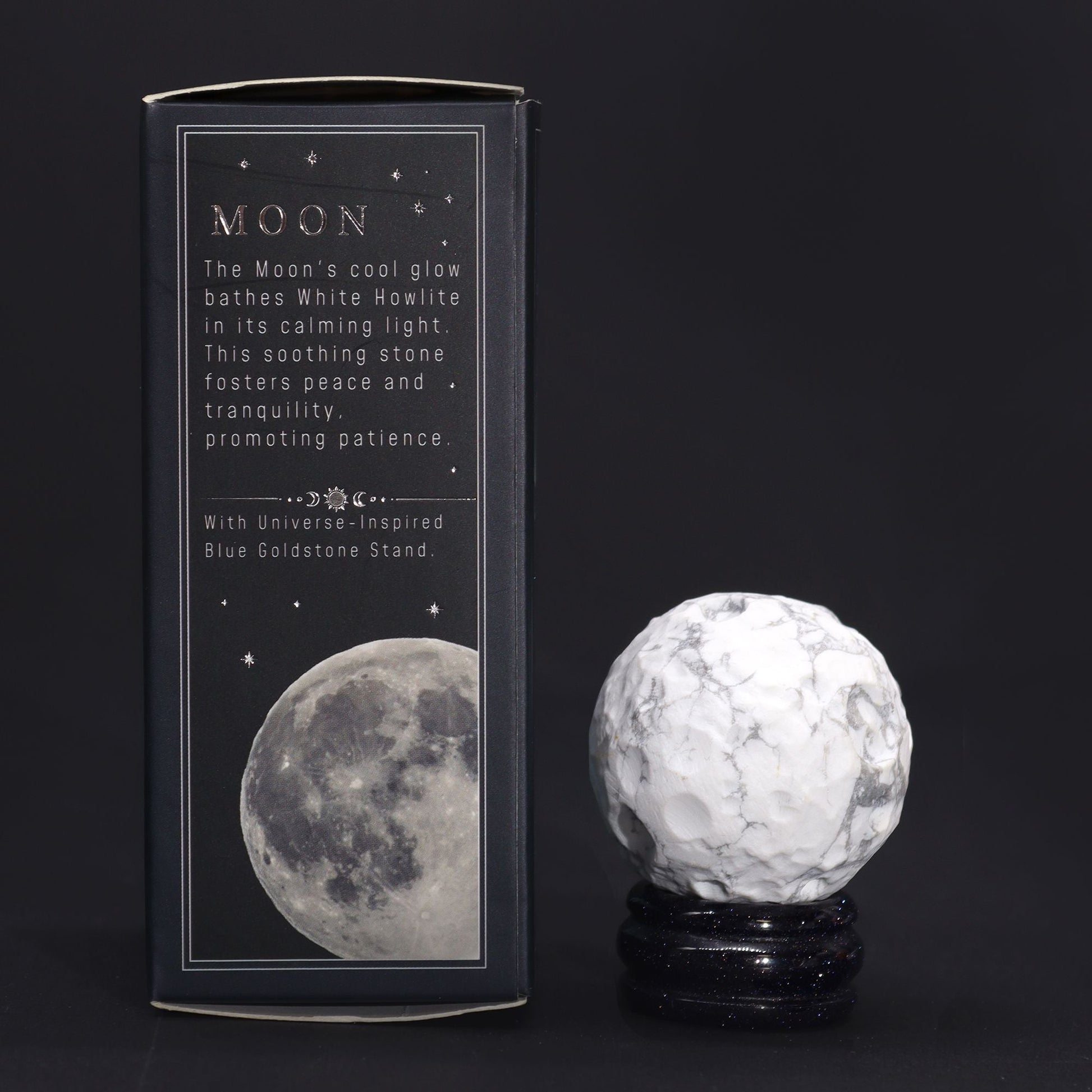 White Howlite Planet on a Sola Goldstone Stand (MOON) Gemstone Planets on a Goldstone Stand - Bath Indulgence
