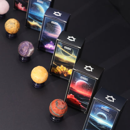 Yellow Jade Planet on a Sola Goldstone Stand (SATURN) Gemstone Planets on a Goldstone Stand - Bath Indulgence