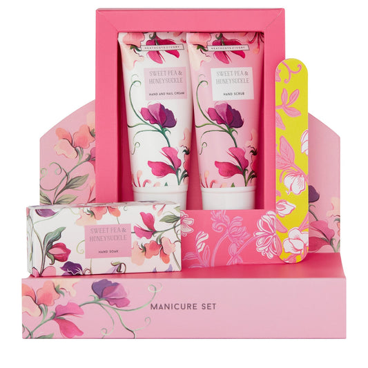 Sweet Pea & Honeysuckle Manicure Gift Set, 50ml Hand & Nail Cream, 50ml Hand Scrub, 50G Hand Soak & Nail File