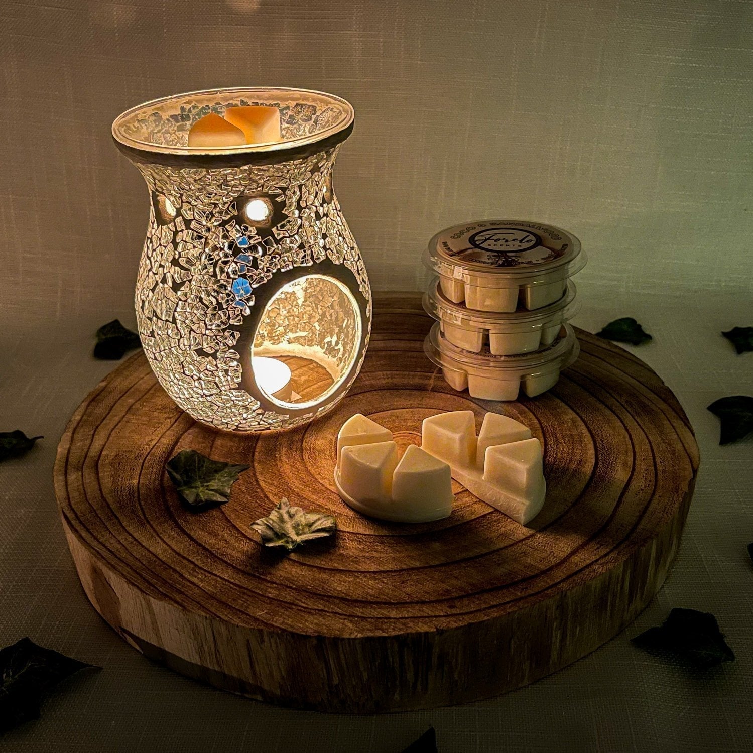 Crackle Glass Burner & Wax Melt Gift Set - Bath Indulgence