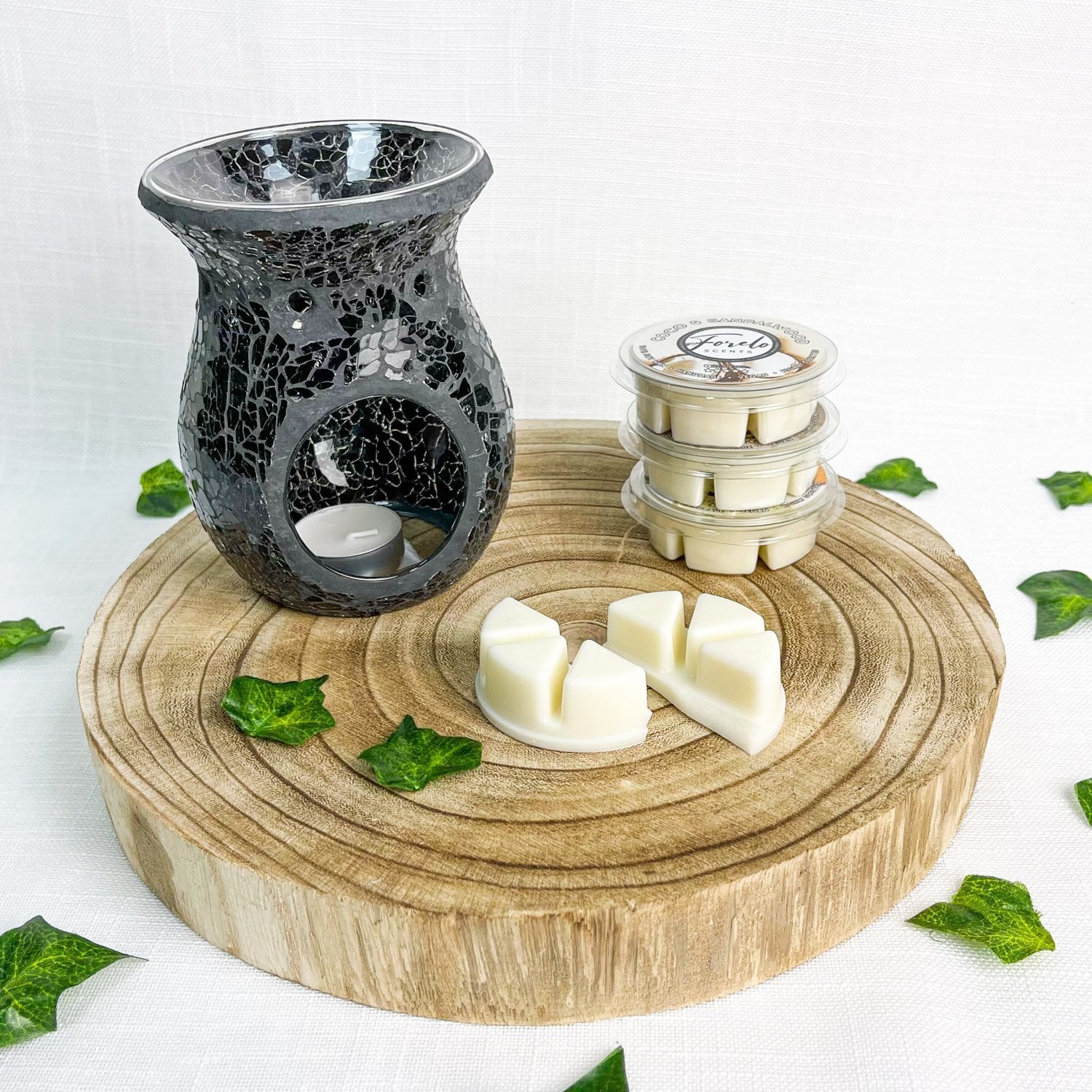 Crackle Glass Burner & Wax Melt Gift Set - Bath Indulgence