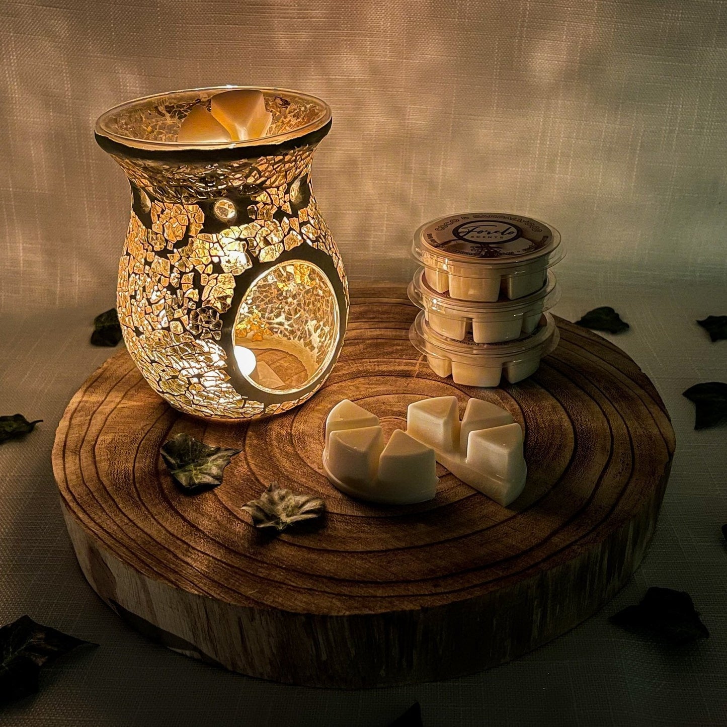 Crackle Glass Burner & Wax Melt Gift Set - Bath Indulgence