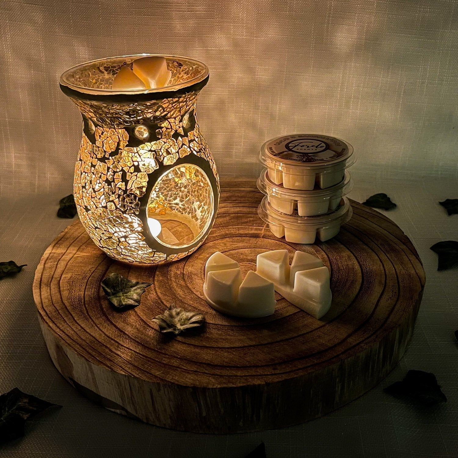 Crackle Glass Burner & Wax Melt Gift Set - Bath Indulgence